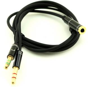 TECHGEAR Black 3.5mm Mic Audio Cable 1 Female to 2 Male Earphone Headphone AUX Splitter Cable Adapter Convertor Phone Converter