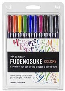 Tombow 56429 Fudenosuke Color Brush Pen, 10-Pack. Hard Tip Fudenosuke Brush Pens In Assorted Colors For Calligraphy And Art Drawings