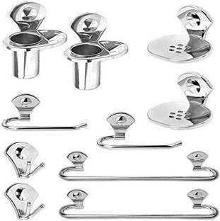 Capital Stainless Steel Bathroom Accessories Set / Robe Hook/ Towel Rack/ Towel Bar/ Soap dish/ Tumbler Holder ( Set of 2 ) 10-pieces Silver Towel Holder (Stainless Steel) silver Towel Holder