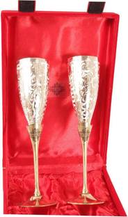 IndianArtVilla Set of 2 Silver Plated & Brass Champange Wine Glass With Red Box 2 - Piece Bar Set