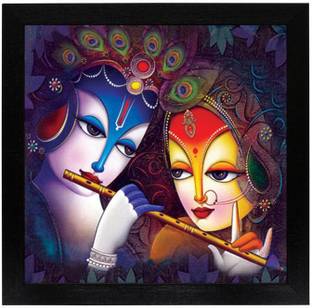 Masstone Radha Krishna playing Flute Decorative Matt Canvas 12 inch x 12 inch Painting