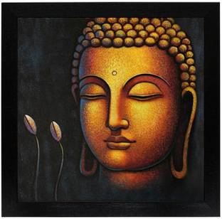 मस्तोने Buddha UV textured Framed स्याही 12 inch x 12 inch पेंटिंग