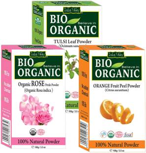 Indus Valley BIO Organic Rose Petals + Orange Peel + Tulsi Herbal Powder (Combo Pack of 3)