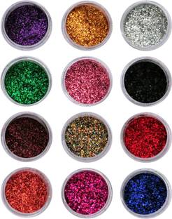 VOZWA Beautiful Sparkles Nail Art Glitter Powder 12 Pcs (Multicolor)