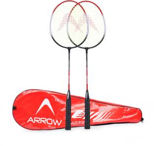 ArrowMax WIDE BODY ALUMINIUM RACKET SET OF 2 PCS ( AB-333 RED ) BY ONE SHOT RETAIL Red Strung Badminton Racquet