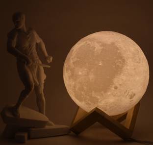 Global3DHub.Com Moon lamp with wooden stand/Triple color lamp/2 pin holder chargeable lamp Table Lamp