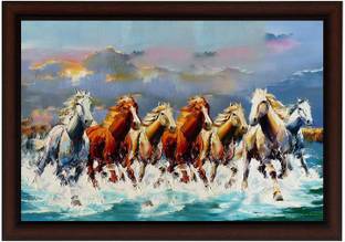 मस्तोने Vastu Seven Runnnig Horse Lucky UV textured Framed डिजिटल रीप्रिंट 14 inch x 20 inch पेंटिंग