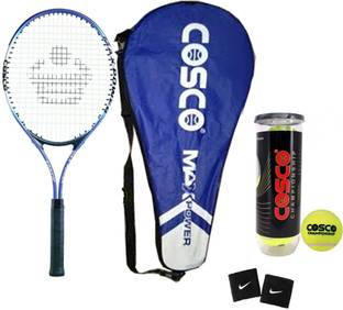 COSCO Max Power Tennis Racquet Combo Kit - 1 Tennis Racquet, 1 Box Championship Tennis Ball " 3 Ball", 2 Wrist Band Tennis Kit