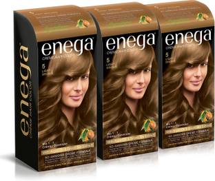 enega Cream hair color (100 ml/each) superior quality with Argan Oil & Green Tea extract NO AMMONIA Cream FORMULA smooth care for your precious hair! LIGHT BROWN 5 (Pack of 3) , LIGHT BROWN 5