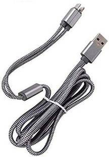 AXXEUM Micro USB Cable 1 m 2-in-1 Dual ione and micro Charger Nylon Bded USB Data Cable, 1m (Silver)