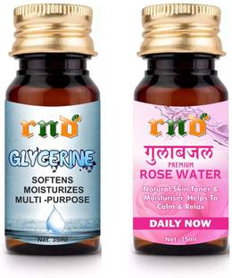 RND Combo of Glycerin (35ML)+Rosewater (35ML) Ideal for Face, Skin lightening, Dark circles, Oily skin, Glowing skin, Wrinkle