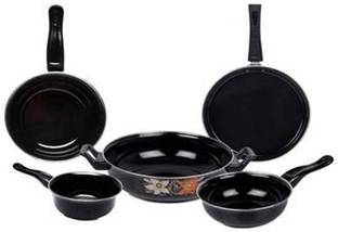 Hexzone Non-Stick Aluminium Cookware (Set of 5 Pcs) Hard Anodised Induction Friendly Cookware Set and Multi Designed Flower Color Non-Stick Coated Cookware Set