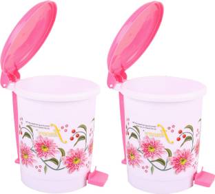 KUBER INDUSTRIES Virgin Plastic Floral Print Small Size Dustbin/Garbage Bin (Pink) Set of 2 Pcs Plastic Dustbin