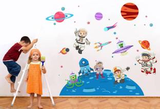 rawpockets 1 Wall Decals ' Kid's on Space - Kid's Room ' Wall stickers (PVC Vinyl) Multicolour Self Adhesive Sticker