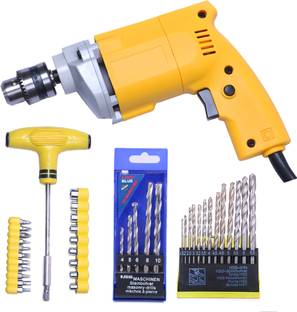 TOOLBUX Electric Drill Machine Combo (10 mm) 13 Ps HSS Drill set 5 pc masonary drill set and t-bar Pistol Grip Drill