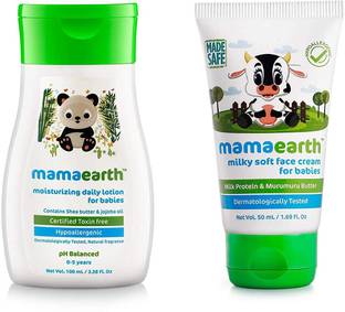 Mamaearth Moisturizing Daily Lotion for Babies + Milky Soft Natural Baby Face Cream for Babies