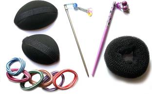 ShopTop Bun Maker 6pc. set Donut Bun, puff bumpit, bun stick and rubber band Bun Stick