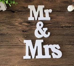 DreamKraft Wooden Vintage Style Mr and Mrs Wedding Decor (White)-Set of 1 Decorative Showpiece  -  8 cm