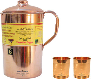 Indian Pure COPPER WATER JUG WITH 2 GLASS WATER NATURAL Ayurveda for good health 