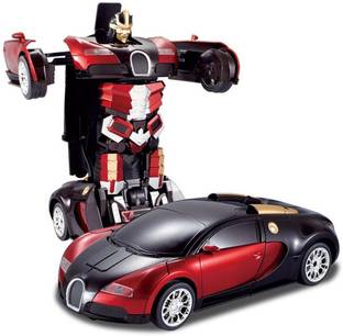 Fedexo Button Transforming Car into Robot with Cool Dance Features, Red Bugatti