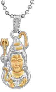 memoir Memoir Yellow and White Gold Plated Double Colour Shiva Mahadev Bholenath Chain Pendant for Men and Women  Silver Cubic Zirconia Brass Pendant
