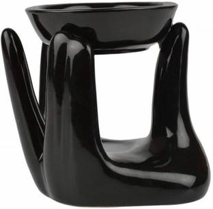 Bright Shop Ceramic Aroma Tealight Diffuser Oil Burner Black Colour Hand Shape Design Room Freshner With 2 Candles & Fregrance Oil 10 ML Diffuser Set