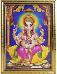 Puja N Pujari Ganesh / Lord Ganapathi / Ganesha Gold Photo Frame (Small) Religious Frame