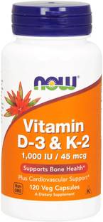 Now Foods Vitamin D-3 & K-2 1000 IU / 45 mcg 120 Veg Capsules
