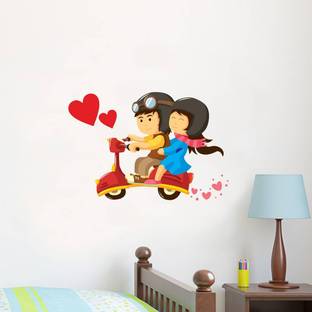 Decal O Decal 1 Wall Decals ' Lovely couple riding a Scooter ' Wall Stickers (PVC Vinyl,45cm x 65cm )Multicolour) Self Adhesive Sticker