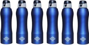 IndianArtVilla Set of 6 Steel Bottle Enorgonomic Design New Sipper Cap Blue Matt 1000 ml Bottle