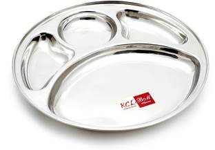 KCL Stainless Steel Round Plate - 3 Partition Divided, Lunch/Bhojan/Thali Plate- 1 Unit Sectioned Plate