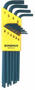 BONDHUS 10938 Set 10 Ball End L-wrenches 1/16-1/4" Single Sided L Type Wrench