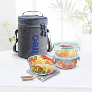 TREO ALL FRESH BOROSILICATE GLASS TIFFIN 3PCS SET 3 Containers Lunch Box