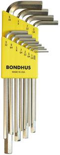 BONDHUS 16136 Set 12 BriteGuard Plated Hex L-wrenches .050-5/16" - Long Single Sided L Type Wrench