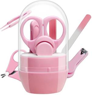 Lifekrafts 4-in-1 Baby Grooming Kit - 1 Nail Scissors, 1 Nail Clipper, 1 Nail File & 1 Tweezer - Grooming Manicure Pedicure Set for Newborns Infants Toddlers and Kids , Safe Precise , BPA Free Lite pink Colour