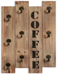 Fashion Passion India Cup Kitchen Rack Wood Kitchen Wall Storage Brown Wall Mounted Coffee Mug Hanger Rack and Tea Cup Holder Organizer For Best Kitchen Decoration