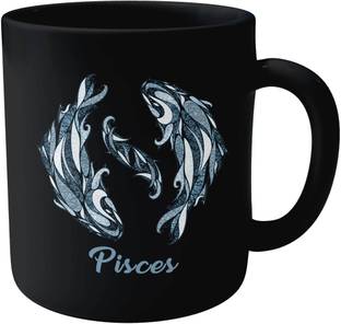 Jbn Pisces - Zodiac Sign | Black Coffee | Limited Edition Black Color Coffee for Your Special One| Perfect Birthday Gift - Black | 350ml, Pack of 1 | Microwave & Dishwasher Safe Ceramic Coffee Mug