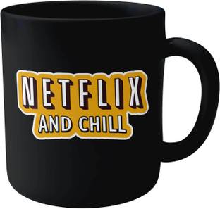 Jbn Limited Edition Netflix & Chill Black Coffee | Premium Black Color Coffee for Netflix Fans | Perfect Birthday Gift - Black | Netflix | 350ml, Pack of 1 Ceramic Coffee Mug