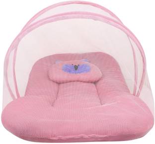 Little Velvet Bedding Set with Foldable Mattress, Mosquito Net and Pillow for New Born Babies Standard Crib