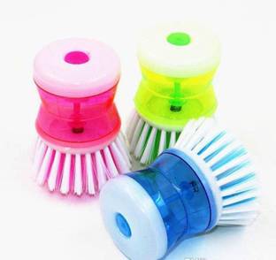 Toqon Dish/washbasin plastic cleaning brush with self liquid soap dispenser (03 pcs.) Plastic Wet and Dry Brush