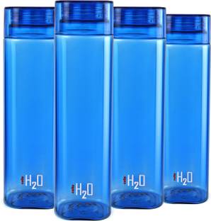 cello H2o Squaremate Plastic Water Bottle, 1-Liter , Set of 4, Blue 1000 ml Bottle