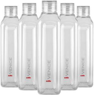 cello Exclusive Edition Plastic Water Bottle Set, 1 Litre, Set of 5, Clear 1000 ml Bottle