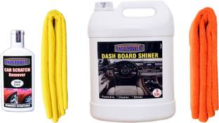 INDOPOWER CC40 DASHBOARD SHINER 5ltr + 2PC CAR MICROFIBER CLOTH ( YELLOW + ORANGE)+ scratch remover 100gm. Vehicle Interior Cleaner
