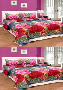 FFInternational 144 TC Polycotton Double Floral Fitted & Flat Bedsheet