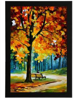 Masstone Tree Modern Art Framed Digital Oil 20 inch x 14 inch Painting