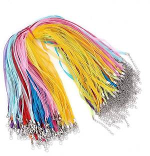 दीय क्राफ्ट Multi-strand Necklace Cord for Jewelry Making with 3 Loops Wax Cord, Organza Ribbon, Zinc Alloy Lobster Claw Clasps and Iron Chains (17.7 inches) (Pack of 10)