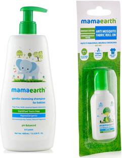 Mamaearth Gentle Cleansing Shampoo for babies (400 ml, 0-5 Yrs) änd Anti Mosquito Fabric Roll On, 8ml