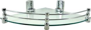 Sparkraze High Quality Plastic Brackets 12 Inch Round Corner with Unbreakable Toughned Glass fiited for - Bathroom, Kitchen, Drawing Room, Living Room Glass. Glass Wall Shelf