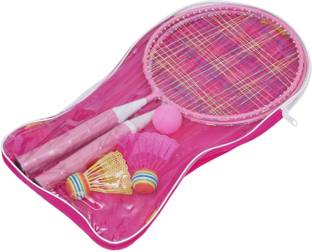 Leosportz Durable Kids play Mini Badminton racket Set with 2 Shuttles Pink Strung Tennis Racquet