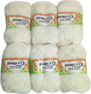 yarbley Premium Quality Hand Knitting Art Craft Soft Fingering Crochet Hook Yarn, Needle Knitting Thread For Wool Ball white Color (Pack Of 6)